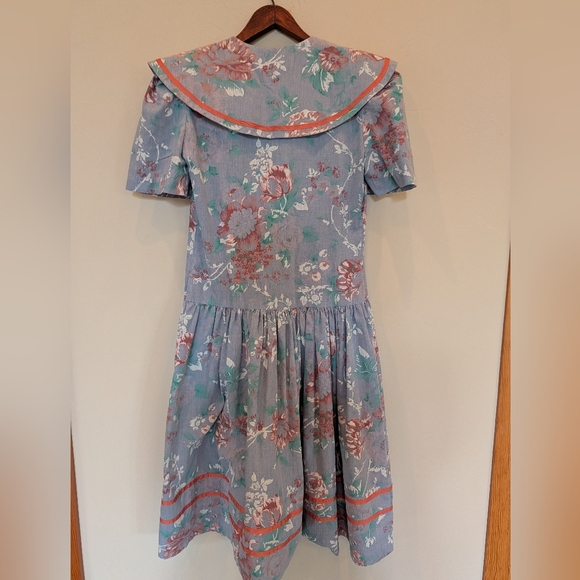 Vintage Cotton 80s Floral  Drop Waist Dress - Picture 3 of 10